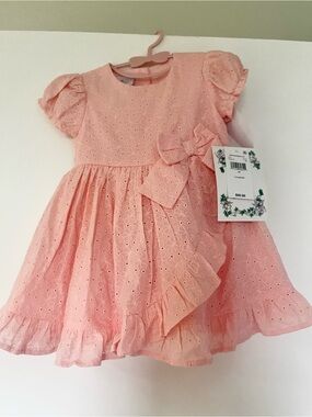 Iris & Ivy Pink Eyelet Ruffle Bow Dress